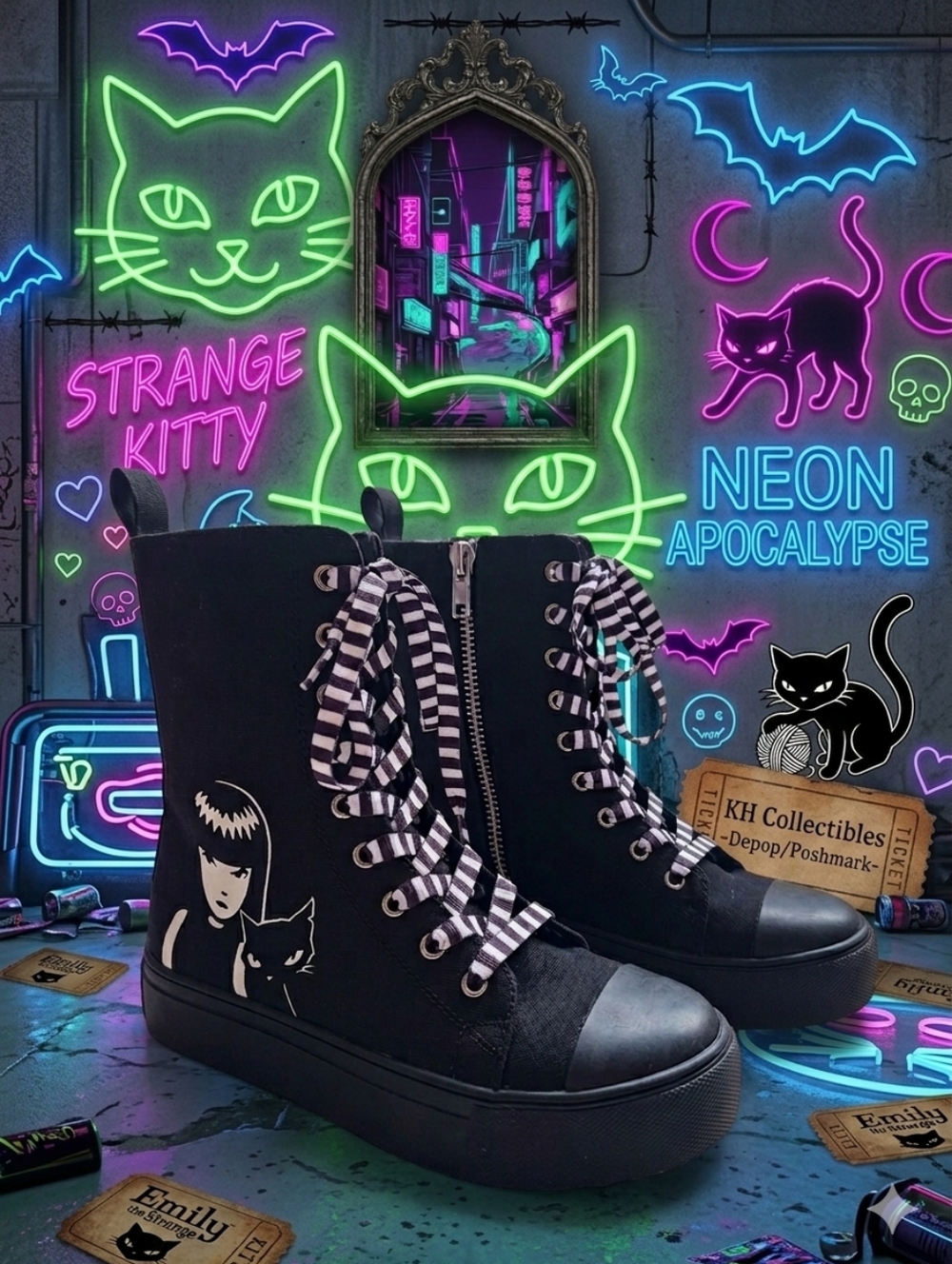 Dolls Kill x Emily The Strange Existential Freeze Platform Sneakers Size 6 - Picture 2 of 12